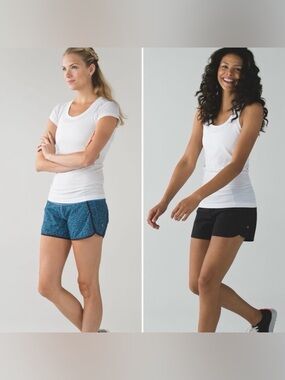 Lot of 2 LULULEMON Blue & Black RUN TIMES 4" Shorts Sz 6